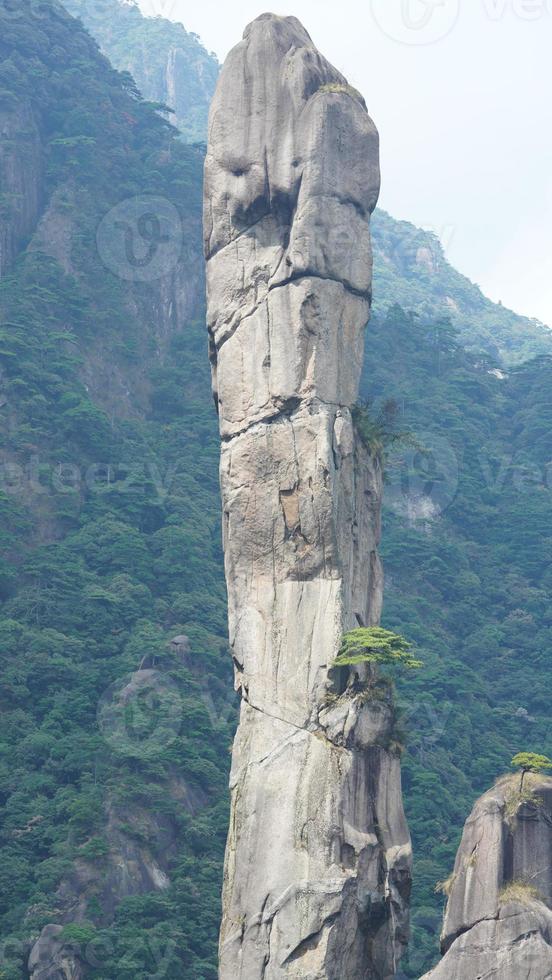 The beautiful mountains landscapes with the green forest and the erupted rock cliff as background in the countryside of the China photo