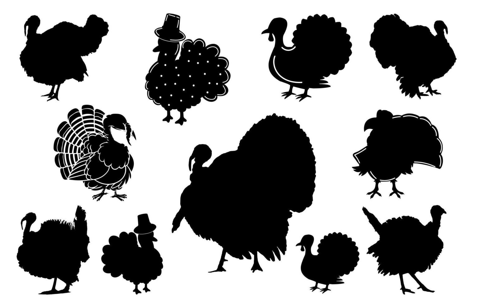 Turkey Black Silhouette, set of black turkey vector, turkey illustration vector