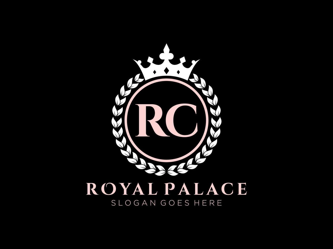 Letter RC Antique royal luxury victorian logo with ornamental frame. vector