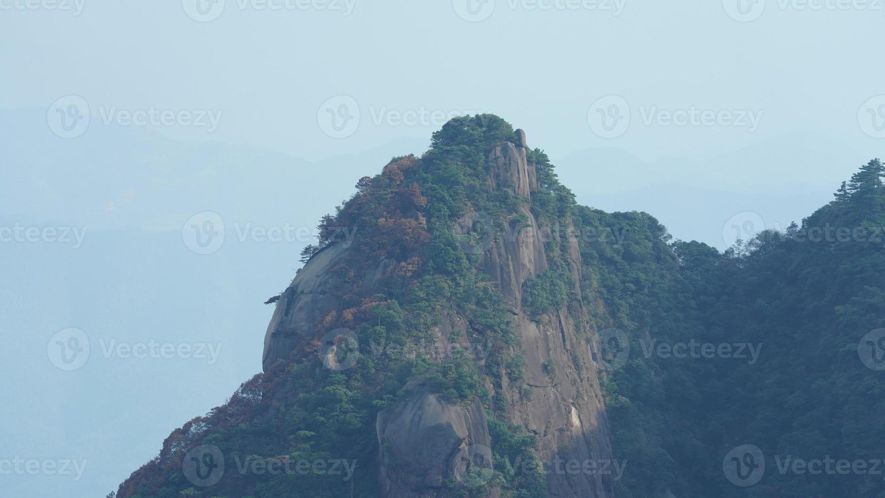 The beautiful mountains landscapes with the green forest and the erupted rock cliff as background in the countryside of the China photo