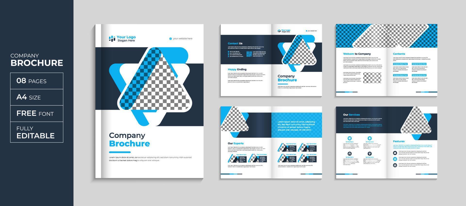 blue corporate 16 page brochure and booklet template, modern company profile layout Pro Vector
