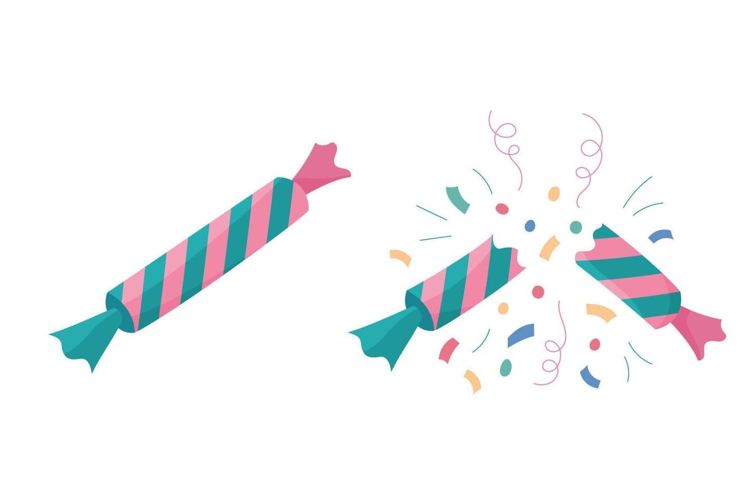 juego de galletas navideñas. ilustración vectorial plana aislada de galletas y confeti de caramelos navideños enteros y rotos. lindo colorido elemento de diseño de navidad, año nuevo y cumpleaños vector