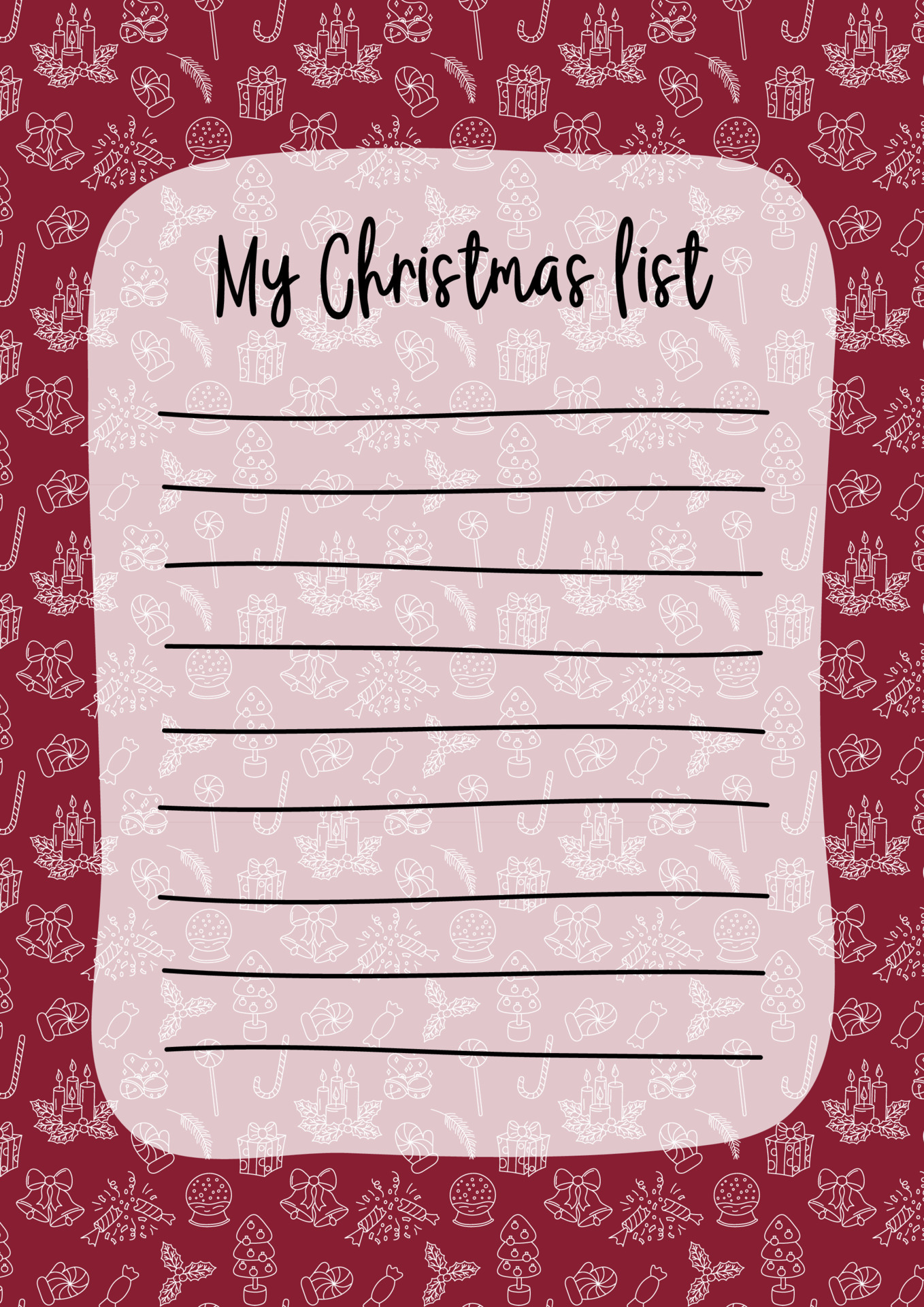 Christmas Wish List Blank Template Empty Xmas Wishlist With Copy Space 
