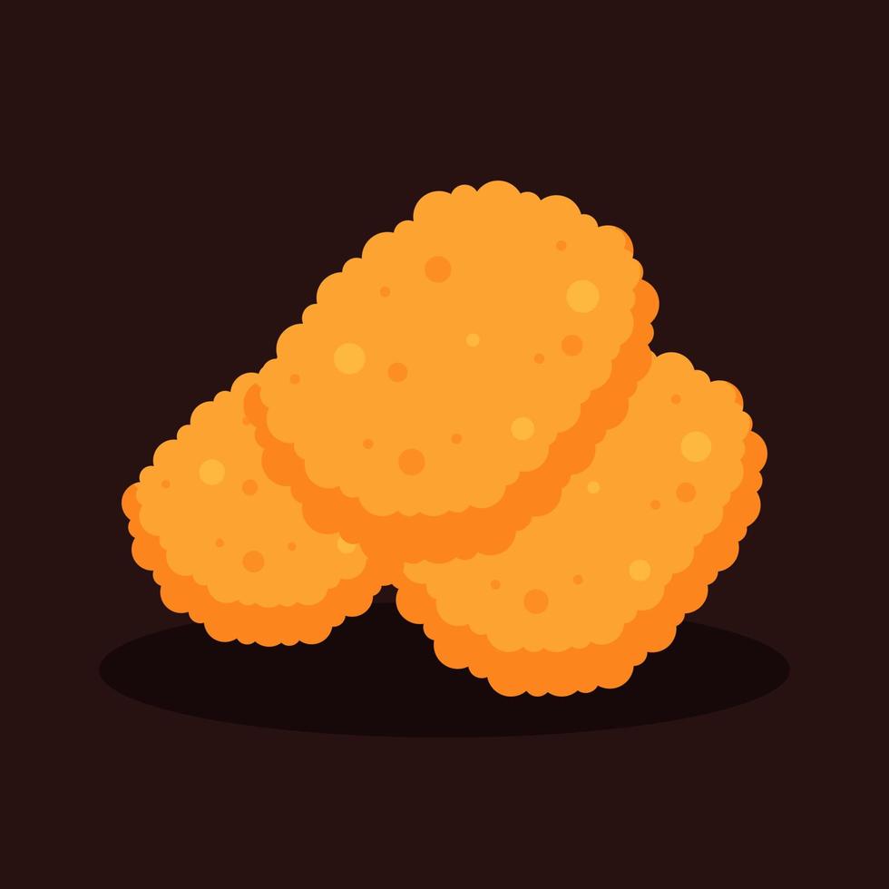 Crispy deep fried breaded chicken nuggets isolated. Delicious crunchy fast food concept. Junk food or unhealthy dish. Cartoon restaurant appetizer meal icon. Flat vector graphic design illustration.