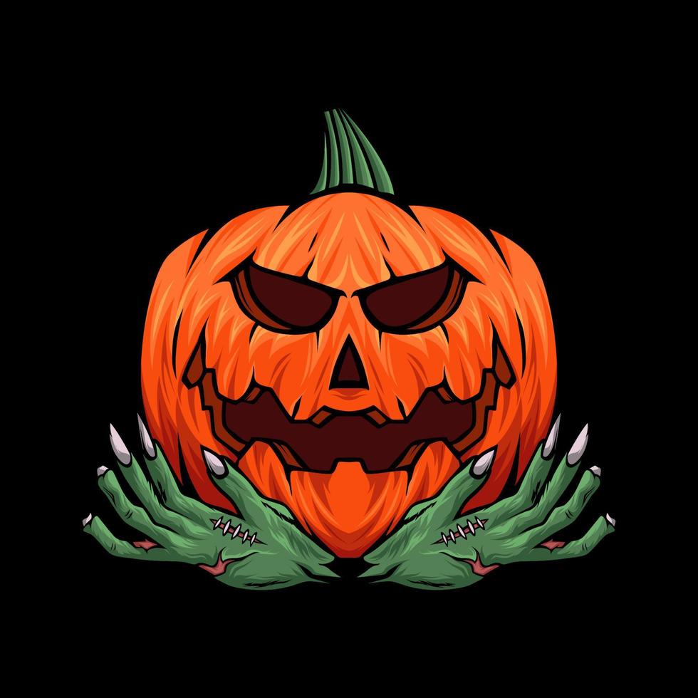 ilustración de vector de cabeza de calabaza de miedo con tema de halloween