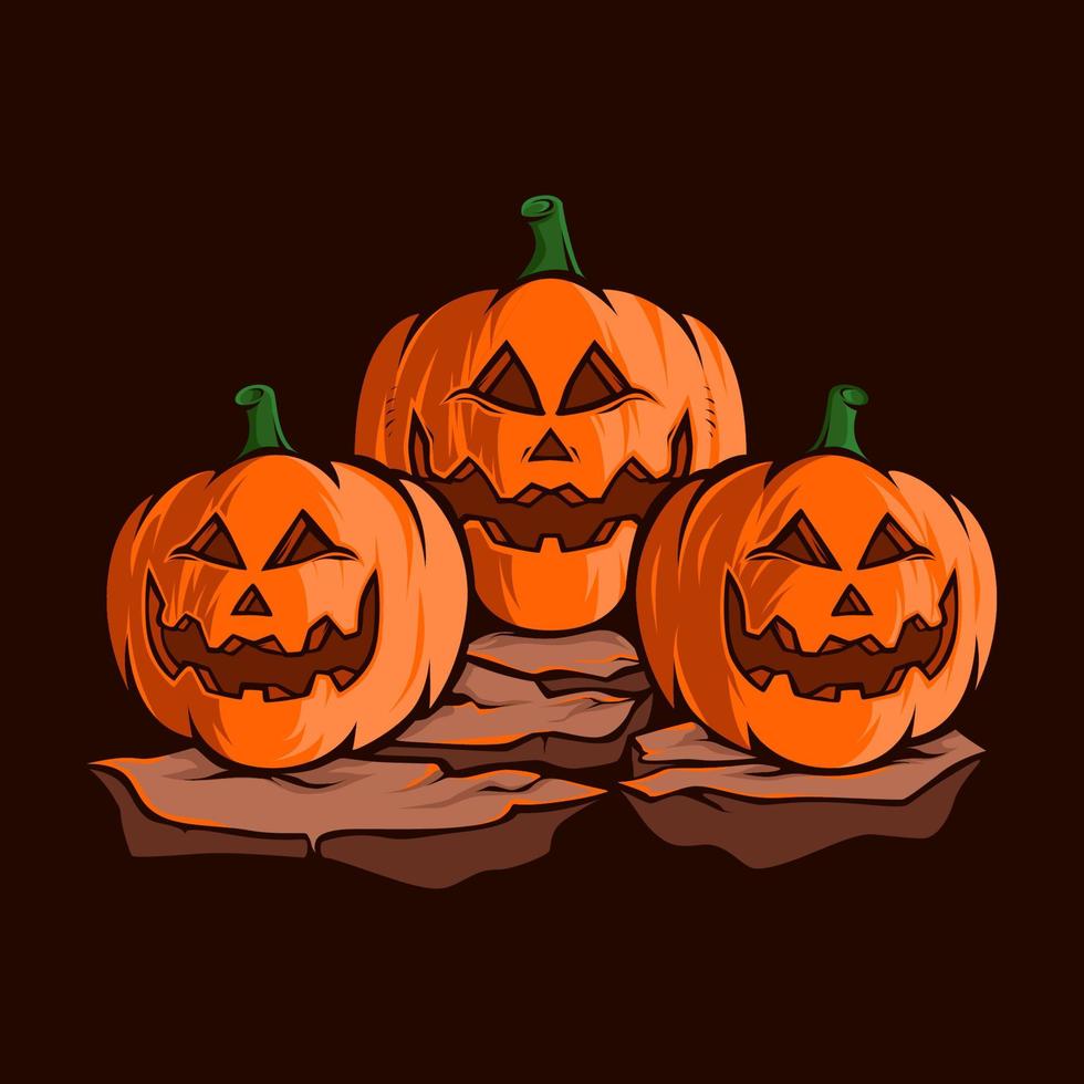 Scary Triple Pumpkin Heads Vector Illustration with Halloween Theme