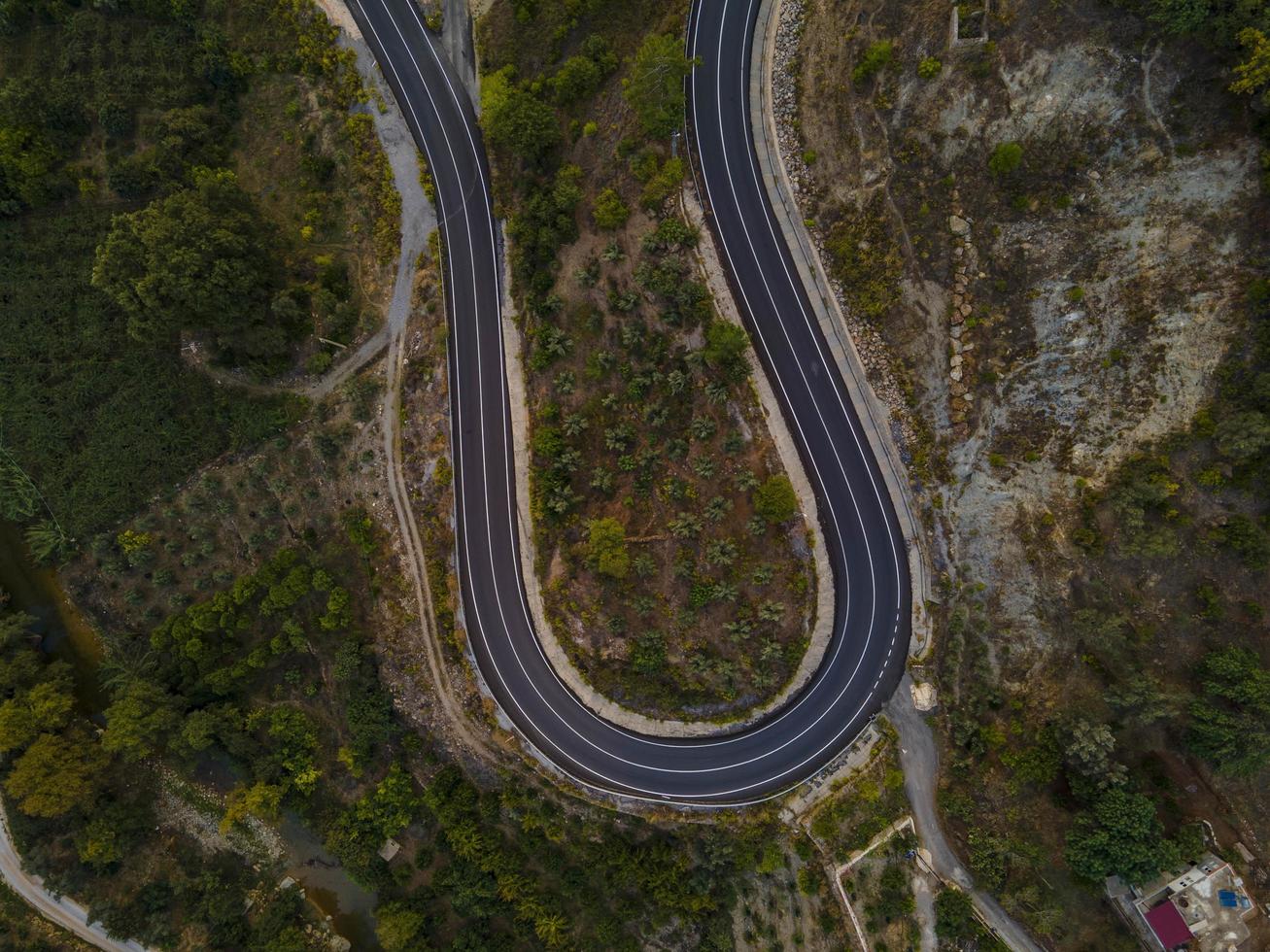 aerial valley and road, Top view, amazing nature background. sunset Flying drone, seascape photo