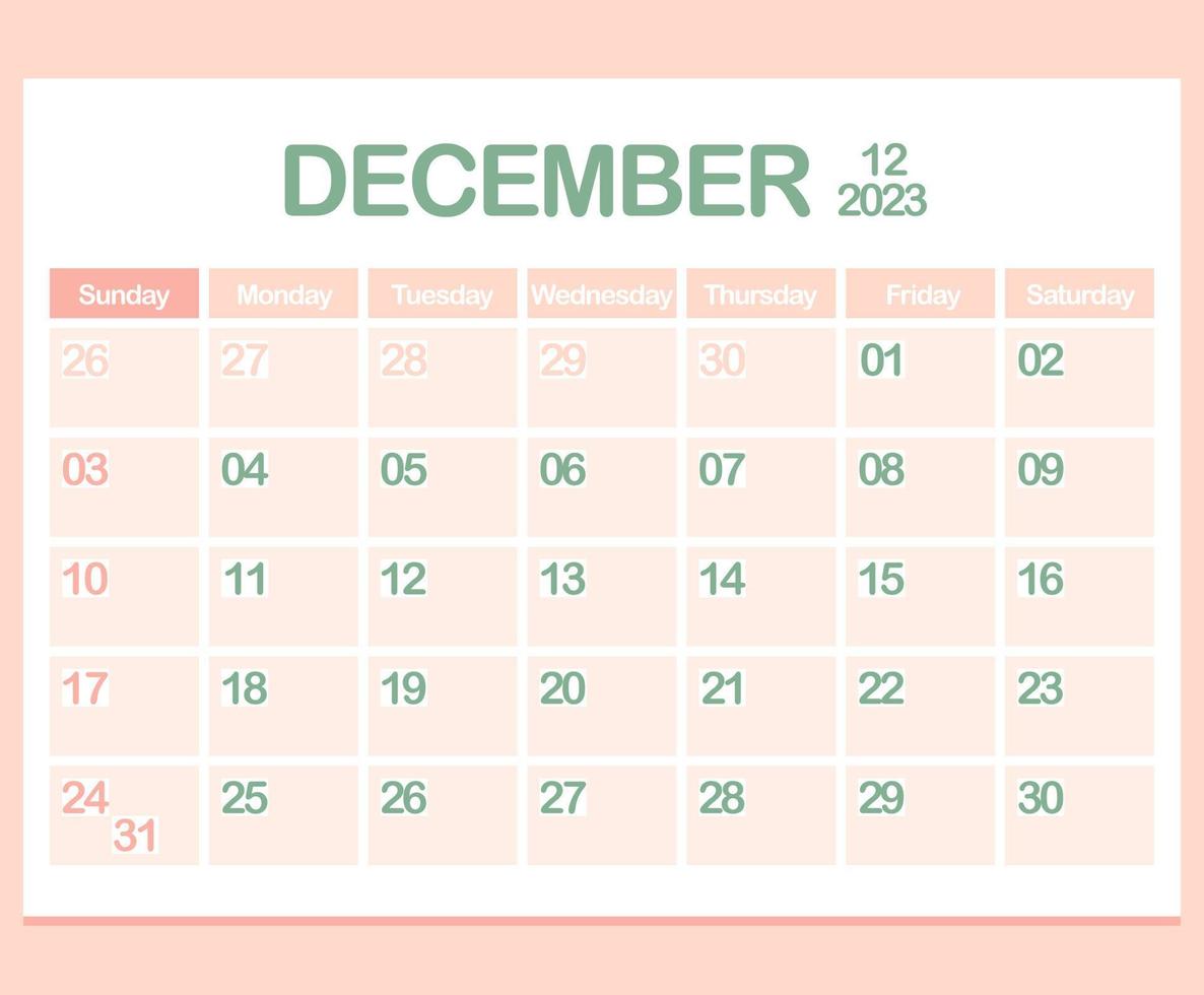 Calendar for year 2023. December. Office Corporate planner template in