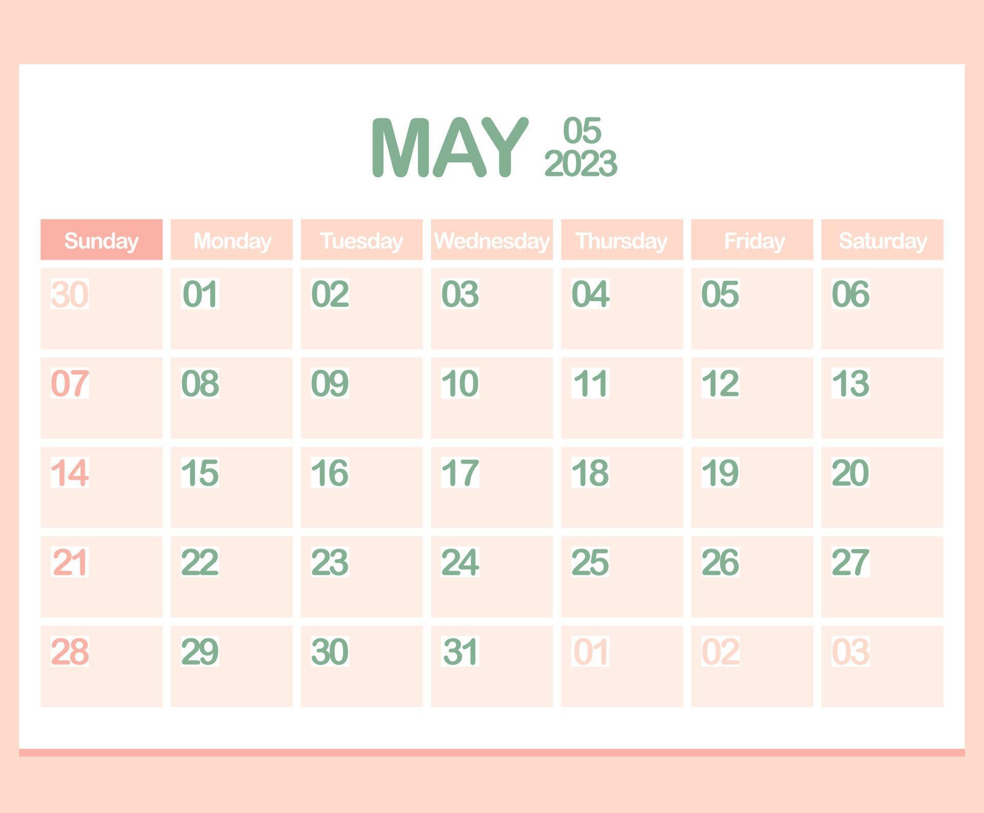 Calendar for year 2023 May Office Corporate planner template in