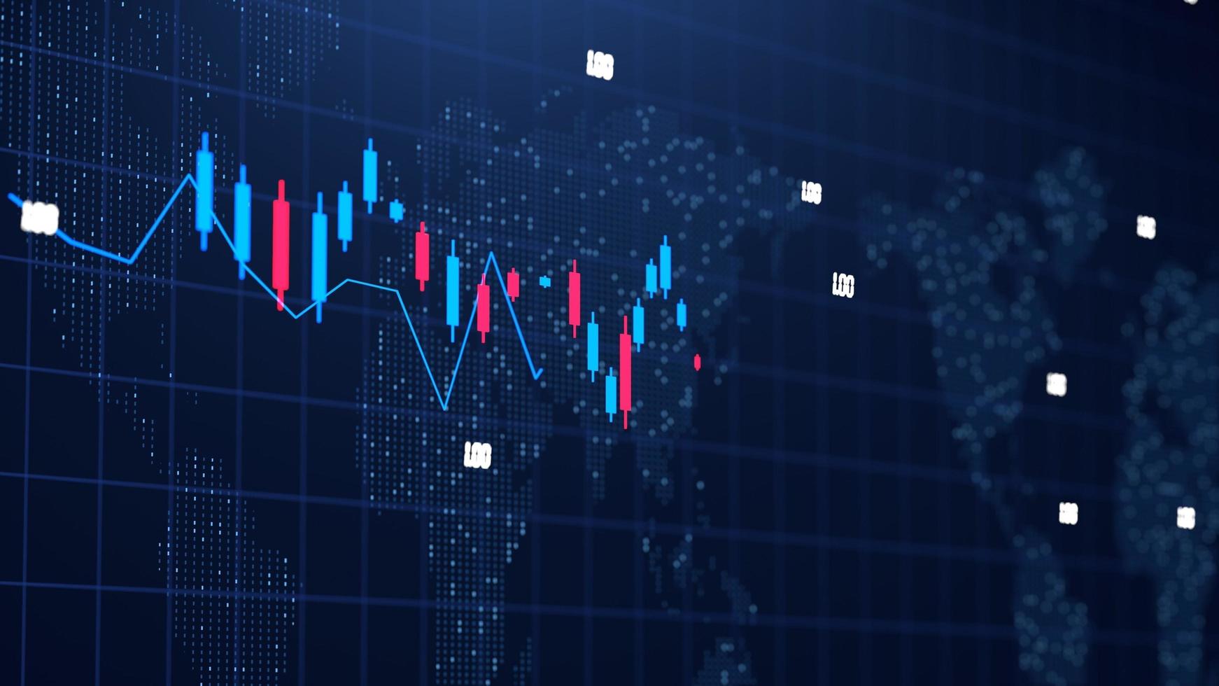 el diagrama de negocios financieros con gráfico y el número de acciones muestra ganancias y pérdidas todo el tiempo. animación de finanzas azul oscuro 3d full hd foto