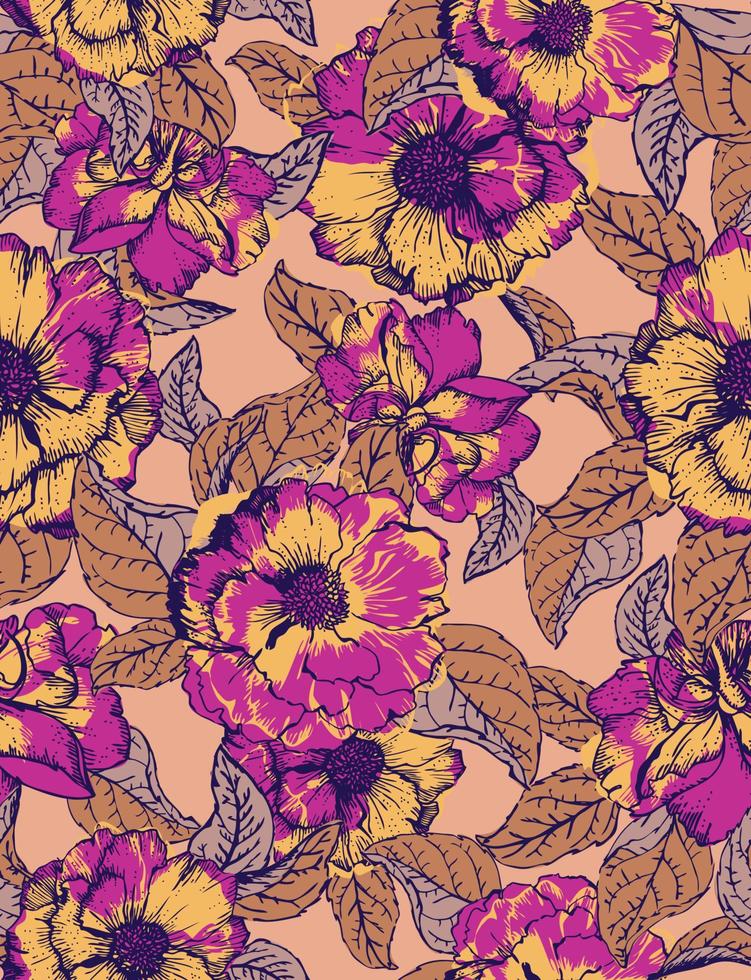 Wild flowers, leaves, branches, candies repeat pattern design set.Handmade. Wallpaper, fabric or design of gift paper. Vector illustration.Print for bed linens, fabric, textiles, wallpaper.