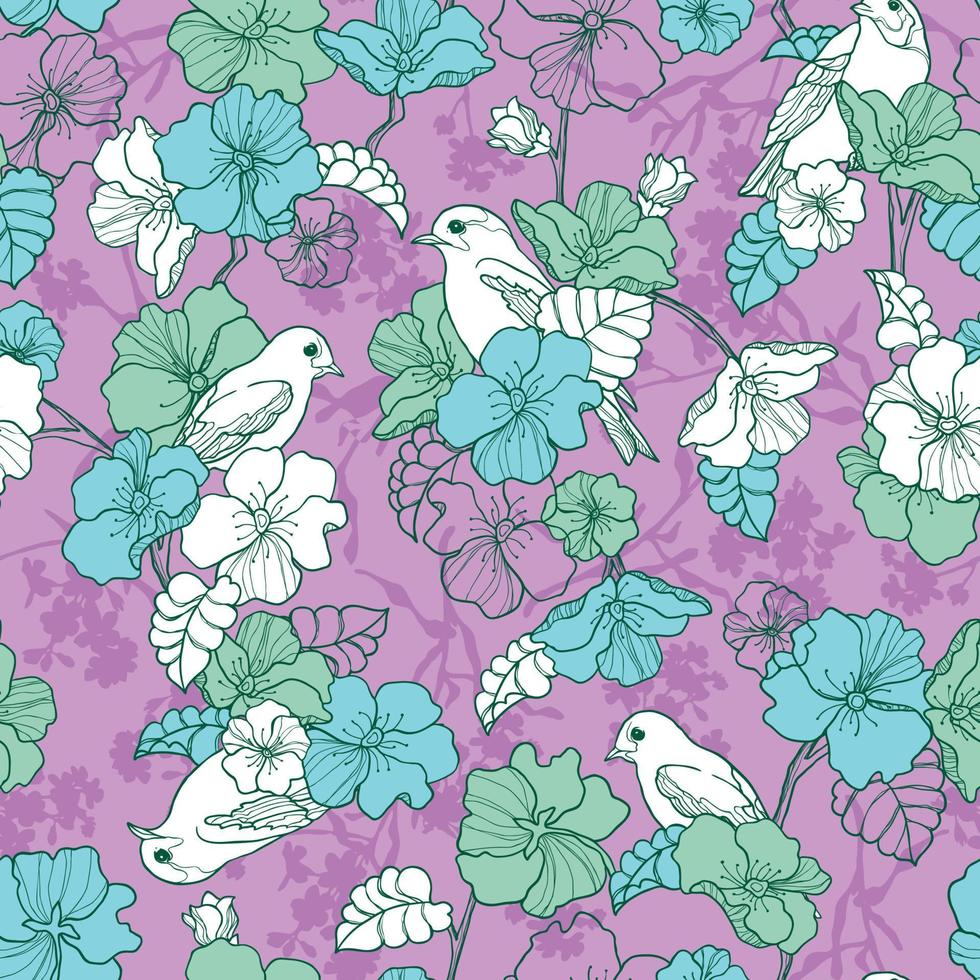 Wild flowers, leaves, branches, candies repeat pattern design set.Handmade. Wallpaper, fabric or design of gift paper. Vector illustration.Print for bed linens, fabric, textiles, wallpaper.