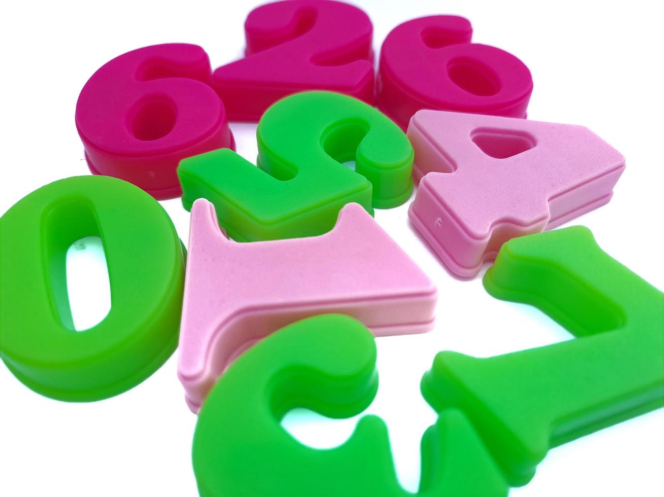 Close up of colorful numbers on a white background perfect for children's education photo