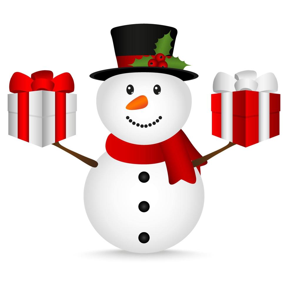 snowman with christmas gifts vector