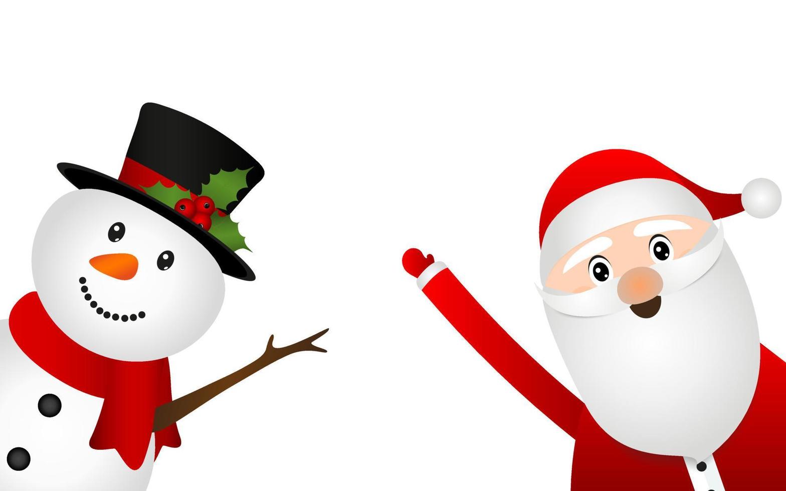 santa claus y muñeco de nieve de navidad sobre un fondo blanco están de pie vector