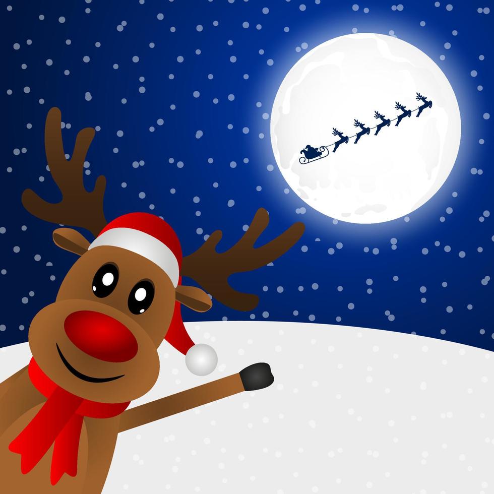 Reindeer peeking sideways in the forest vector illustration holiday