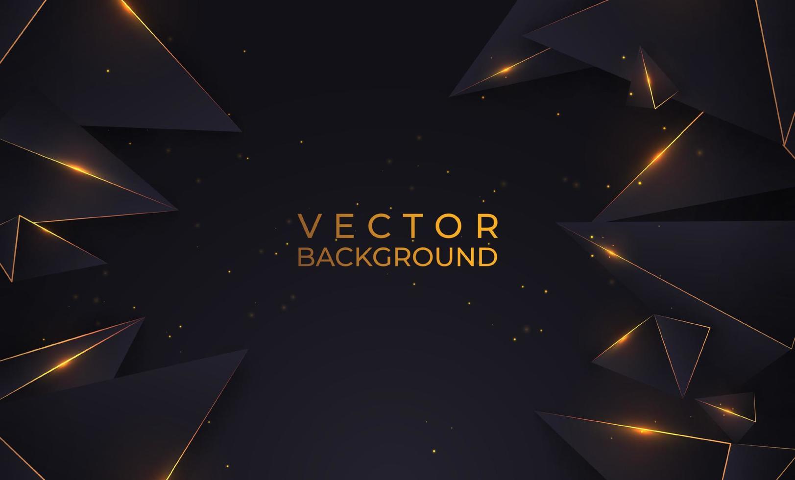 Luxury gold and black background with geometric shapes with effect, Shiny triangles. Abstract backdrop vector illustration.