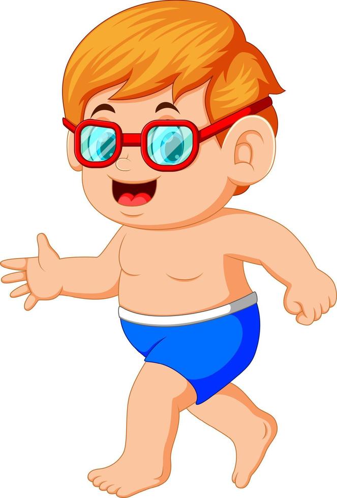 funny little boy in swimsuit vector