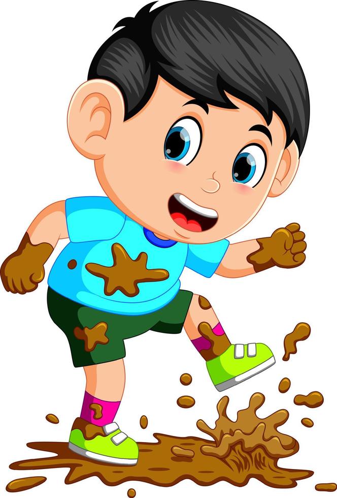 Little boy running in the mud vector