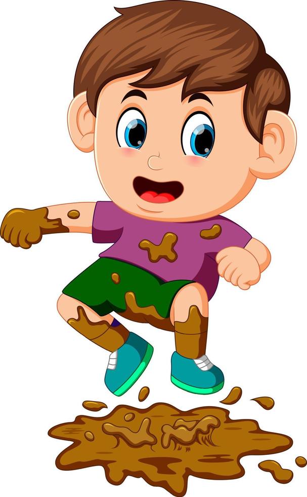 boy jumping in the mud vector