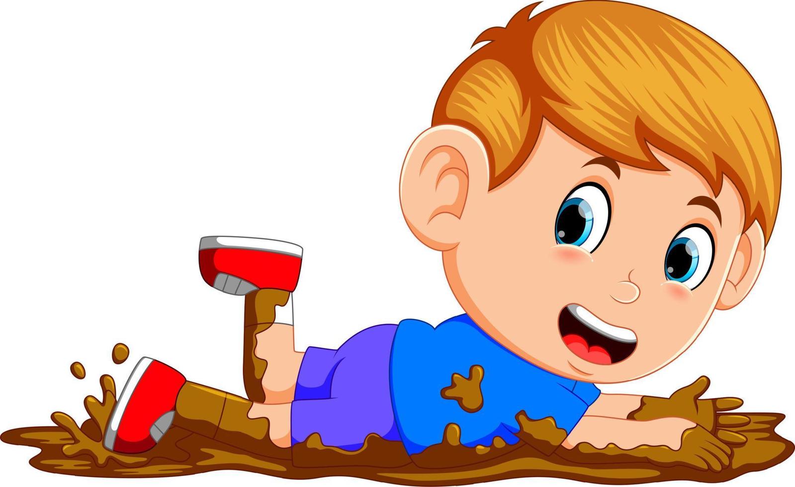 cute boy playing in the mud vector