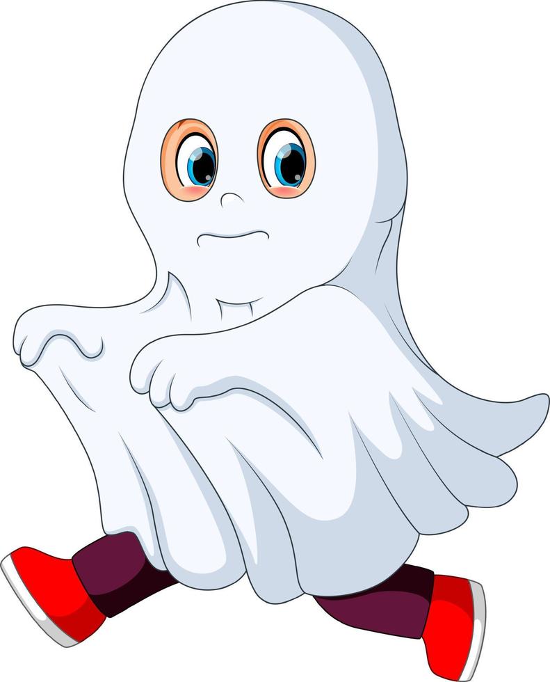 kid in a ghost costume running vector