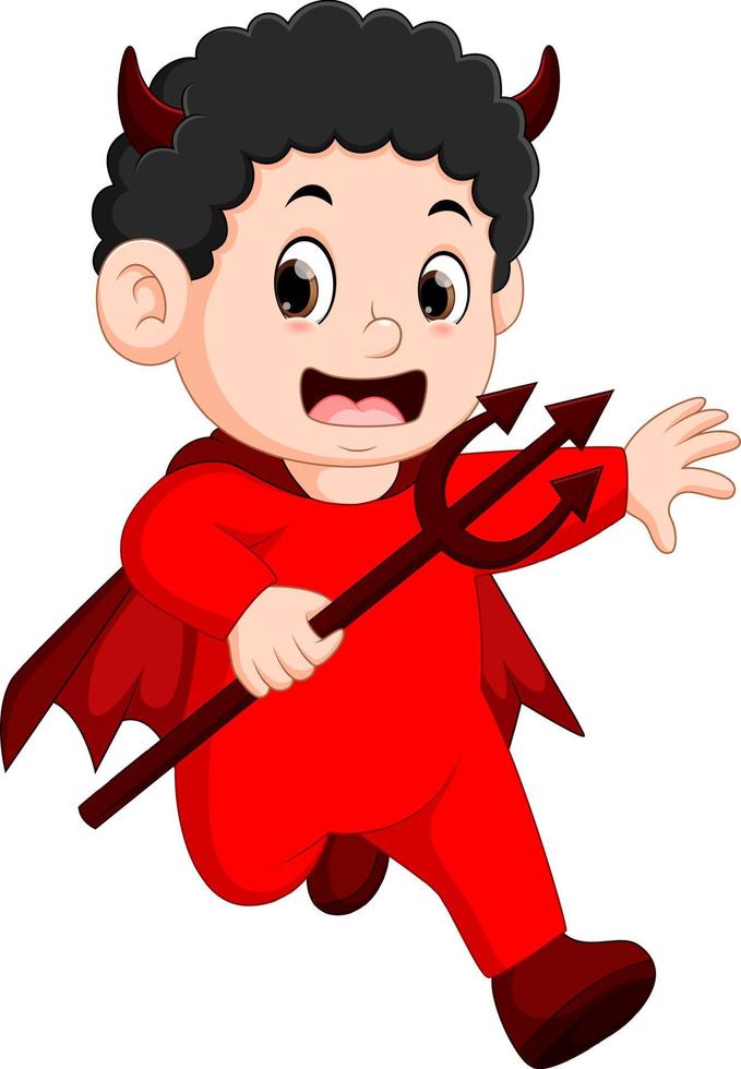 Little kids in halloween red devil costume vector