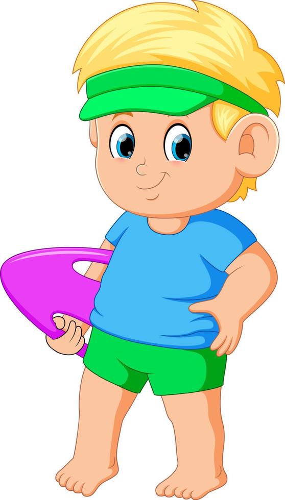 cute boy holding swimming board vector