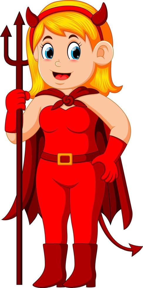 women in halloween red devil costume vector