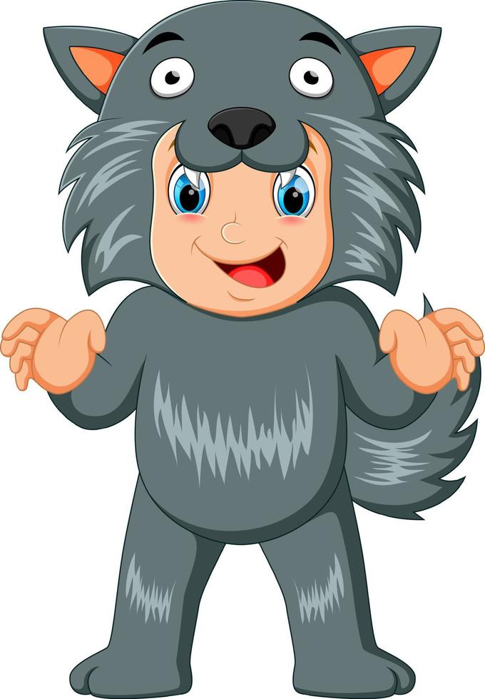 kid wearing a werewolf mask costume for halloween vector