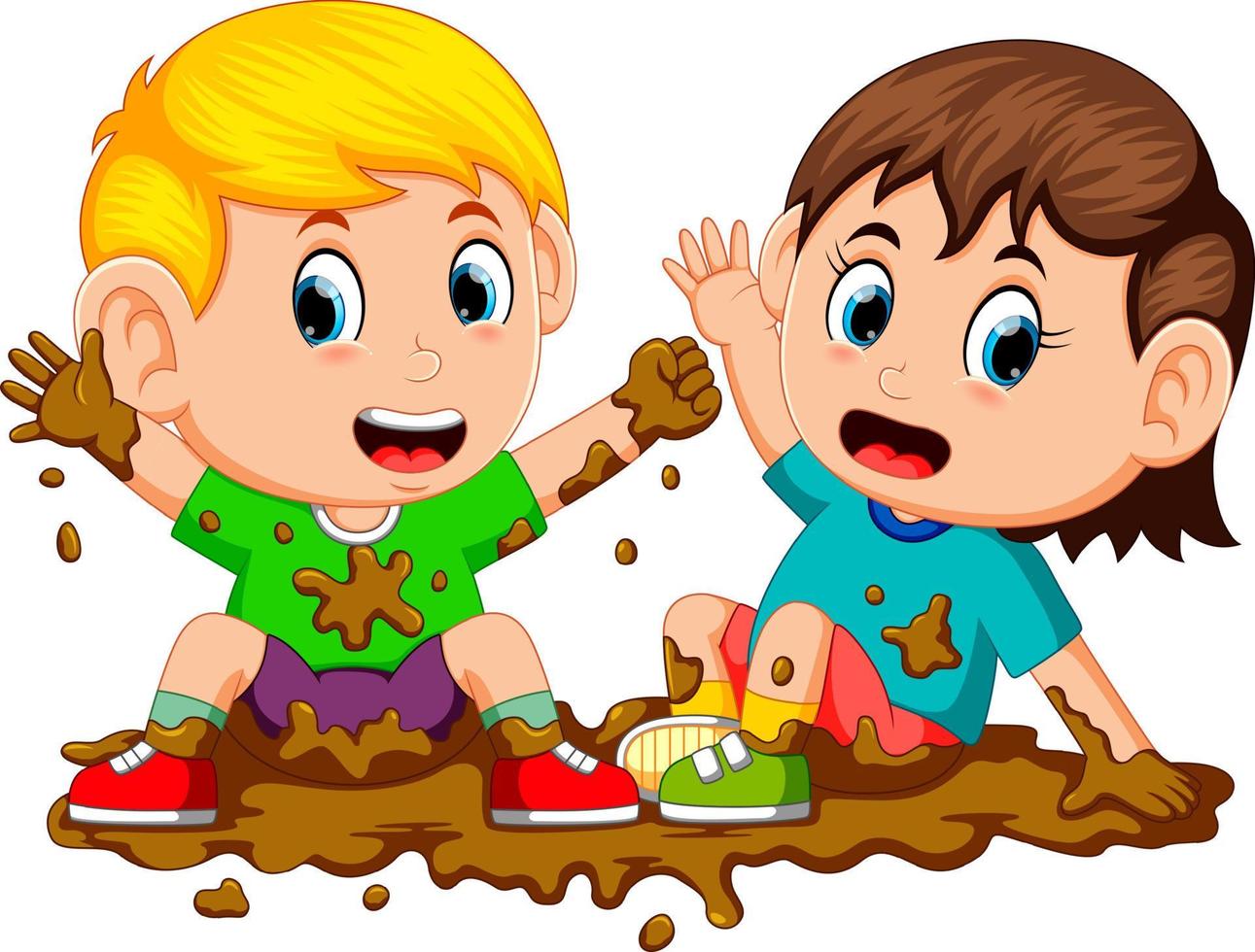 two kids playing in the mud vector