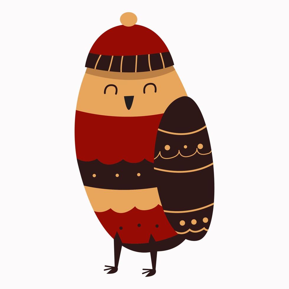 Beautiful cartoon Christmas bullfinch, red and gold color. Vector illustration of a bird.