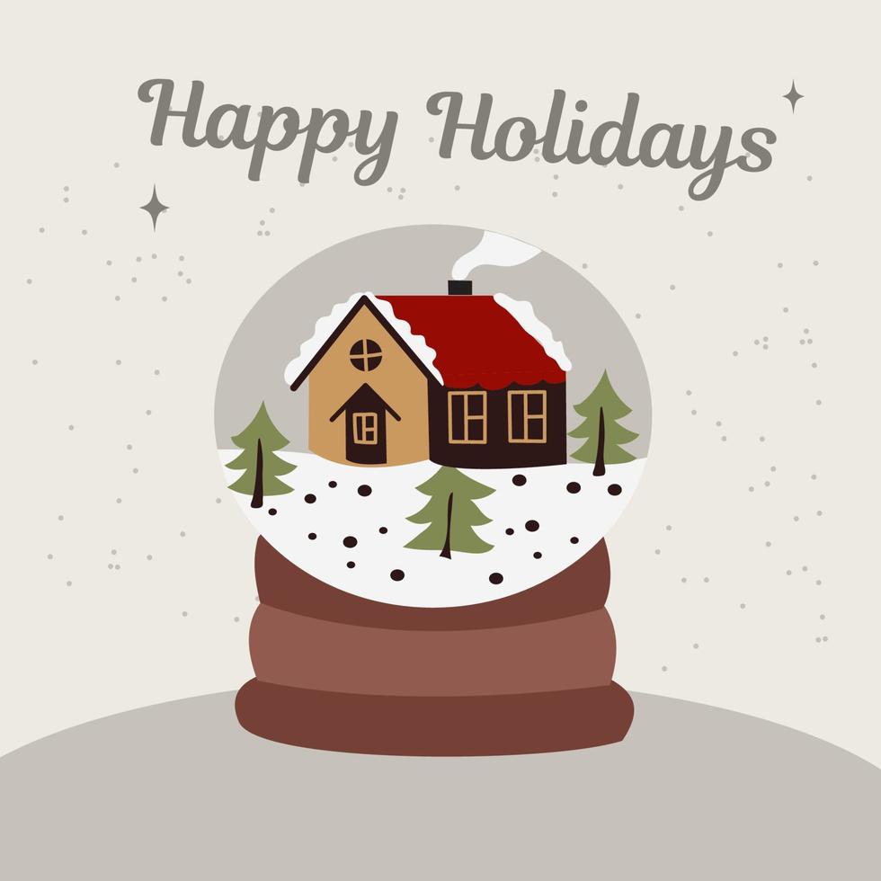 imagen vectorial de una publicación de color dorado con la imagen de una casa y árboles, con el texto felices fiestas vector