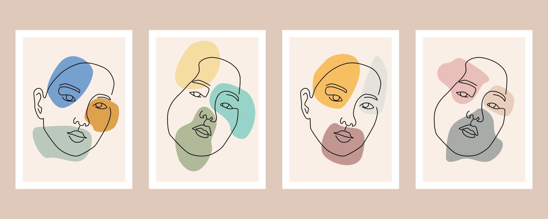 Abstract contemporary line portrait face boho poster template collection vector