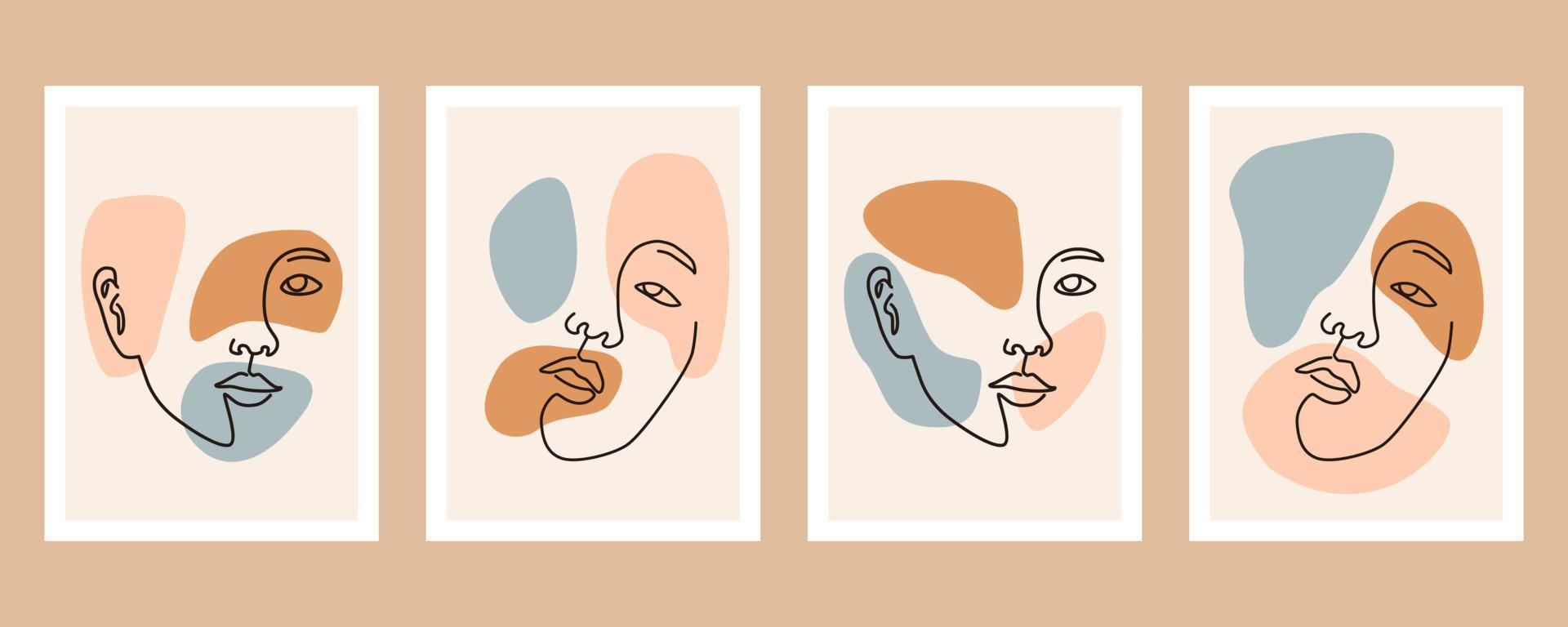 colección de plantillas de póster boho de cara de retrato de línea contemporánea abstracta vector