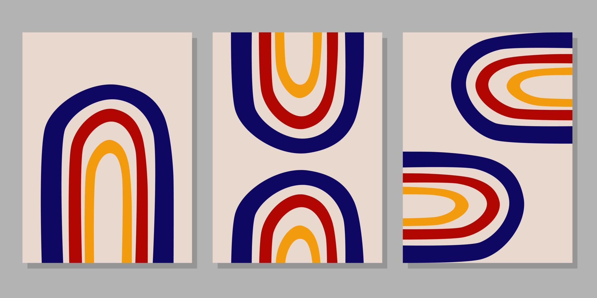 Set of three abstract aesthetic mid century modern shape contemporary boho poster template vector