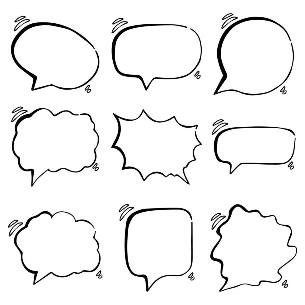 conjunto de burbujas de discurso en blanco de doodle dibujado a mano vector