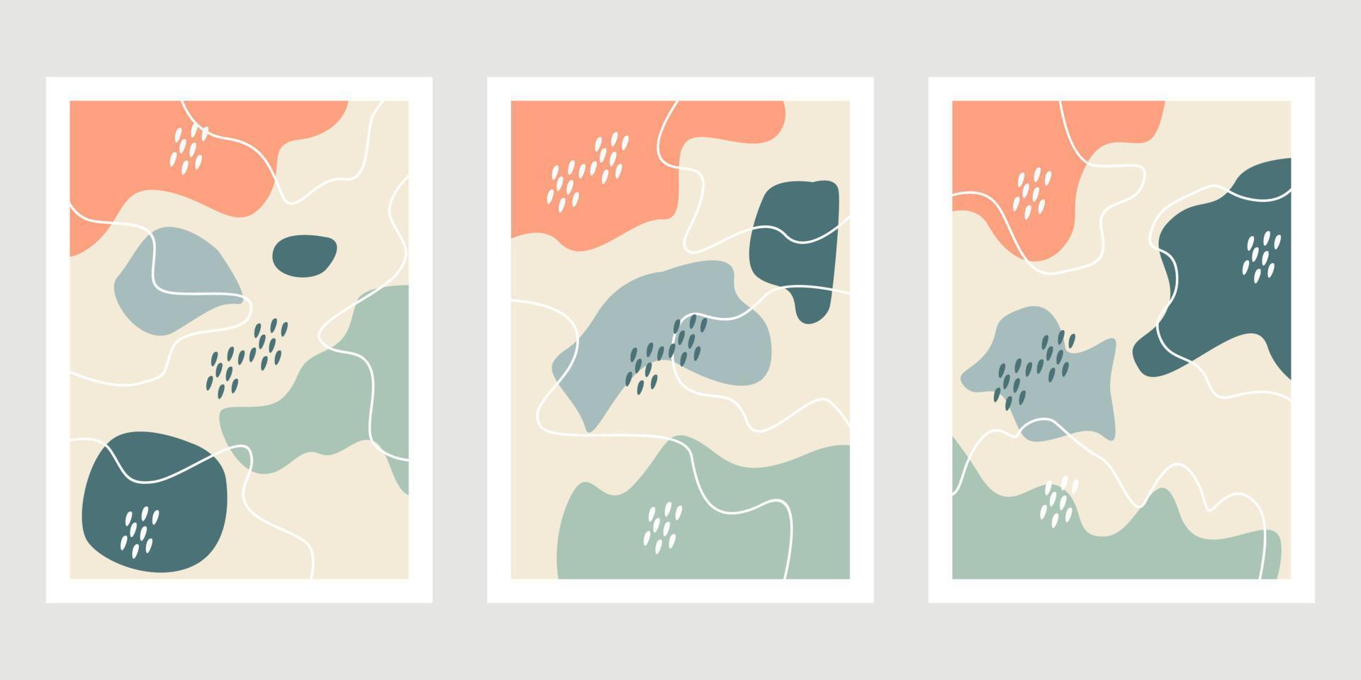 Set of three modern modern abstract modern aesthetic boho poster cover templates vector
