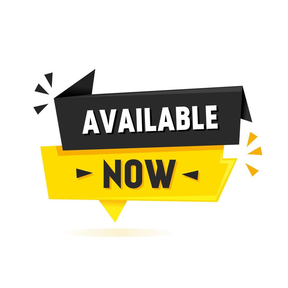 Available now banner. Business concept. Flat style vector illustration on white background.