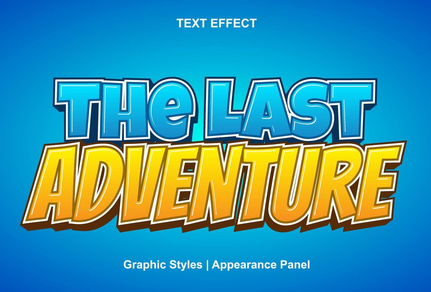 last adventure text effect with blue and yellow color 3d style. vector