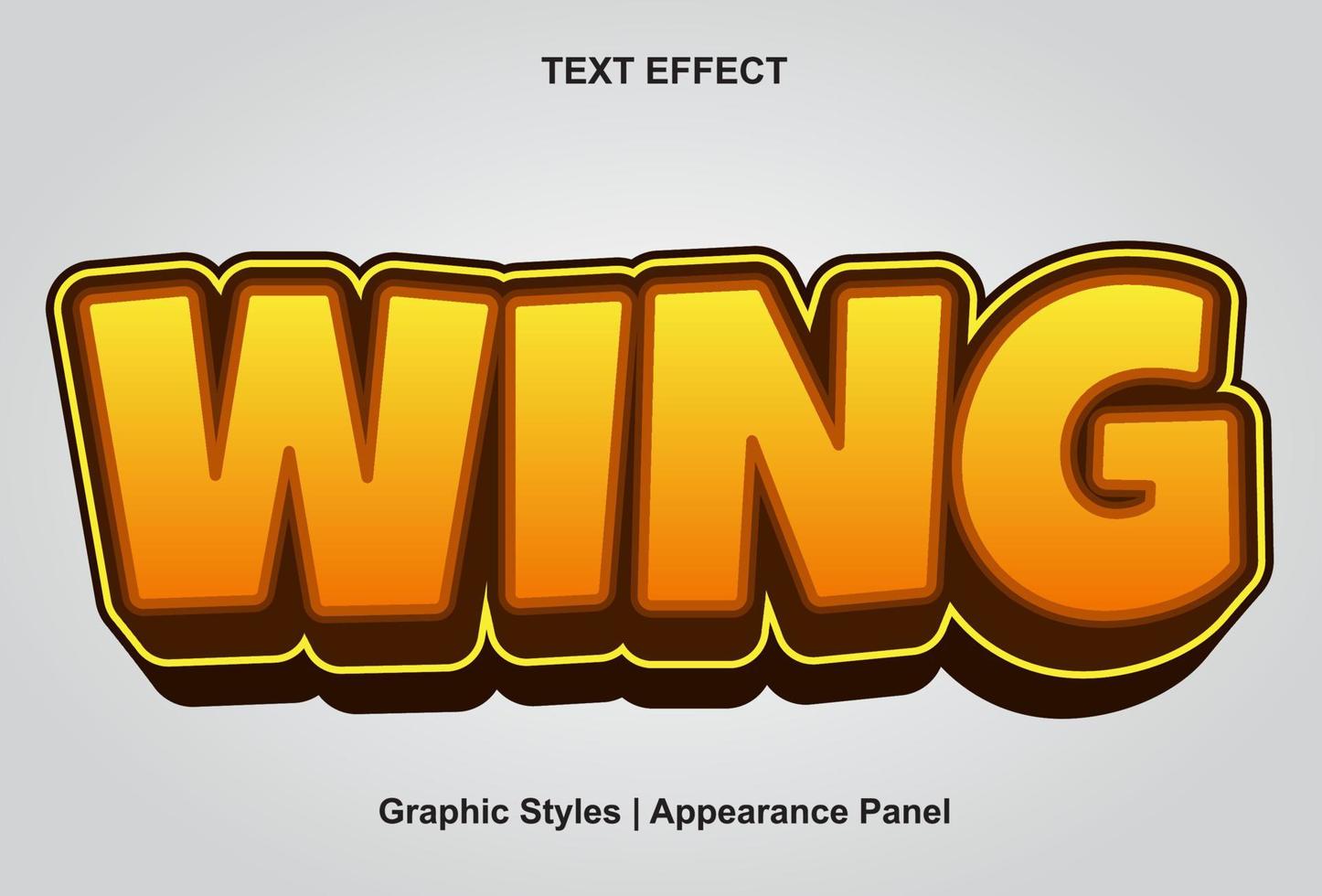 wing text effect with orange color 3d style and can be edited vector
