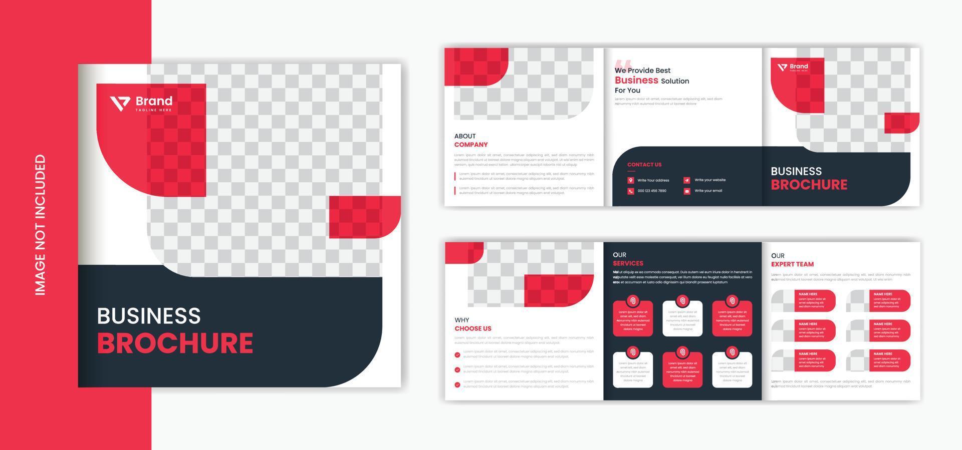 Red business trifold square brochure design template vector