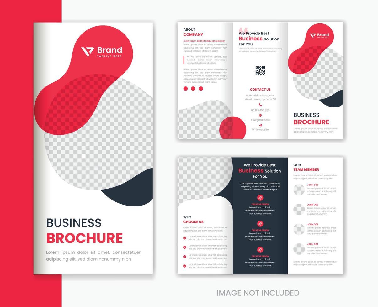 Red corporate organic trifold brochure design template for business profile vector