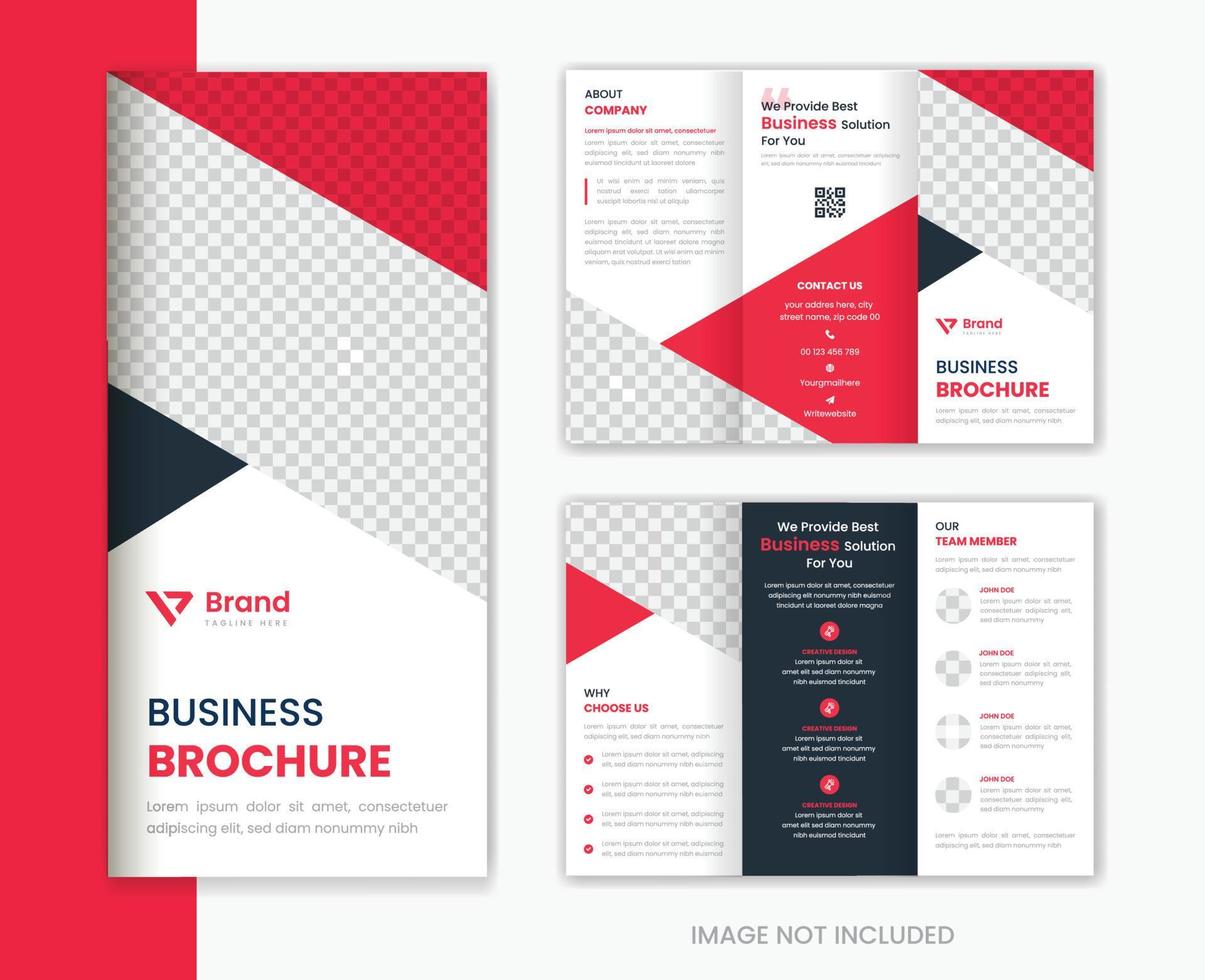 Red corporate trifold brochure design template for business portfolio