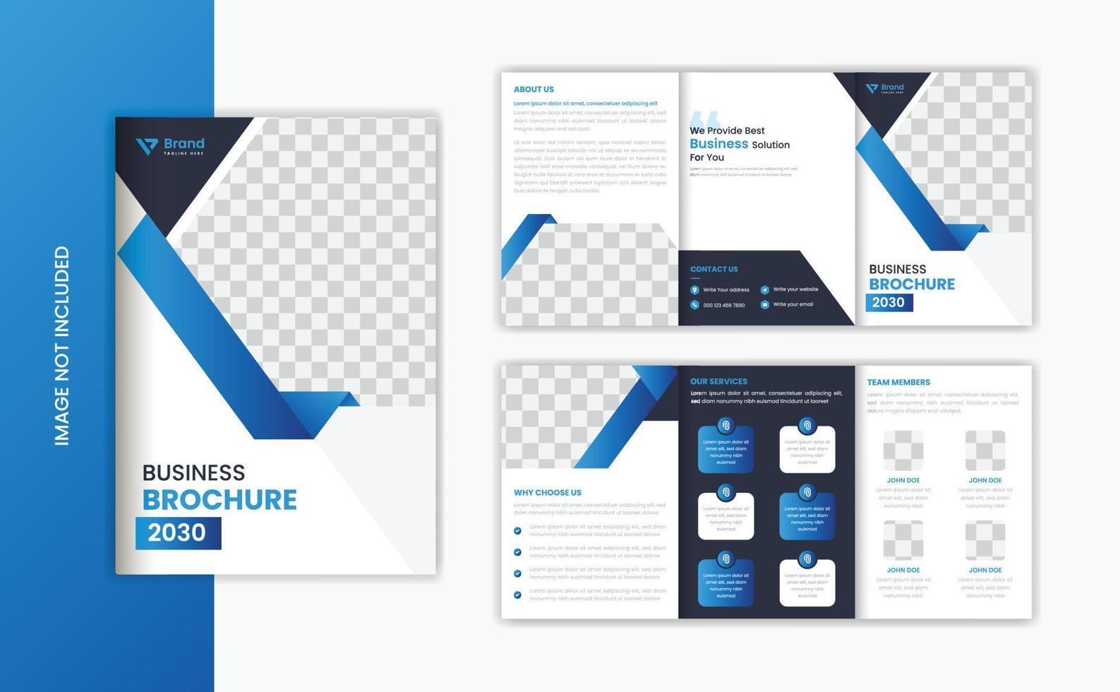Blue gradient business trifold A5 brochure design template vector