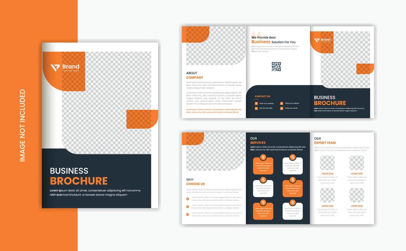 Orange corporate trifold A5 brochure design template with minimal shape vector