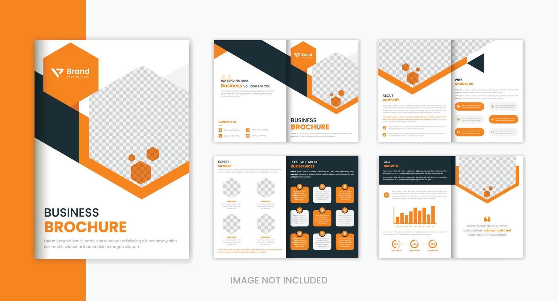 Orange corporate 8 page brochure design template for business profile vector