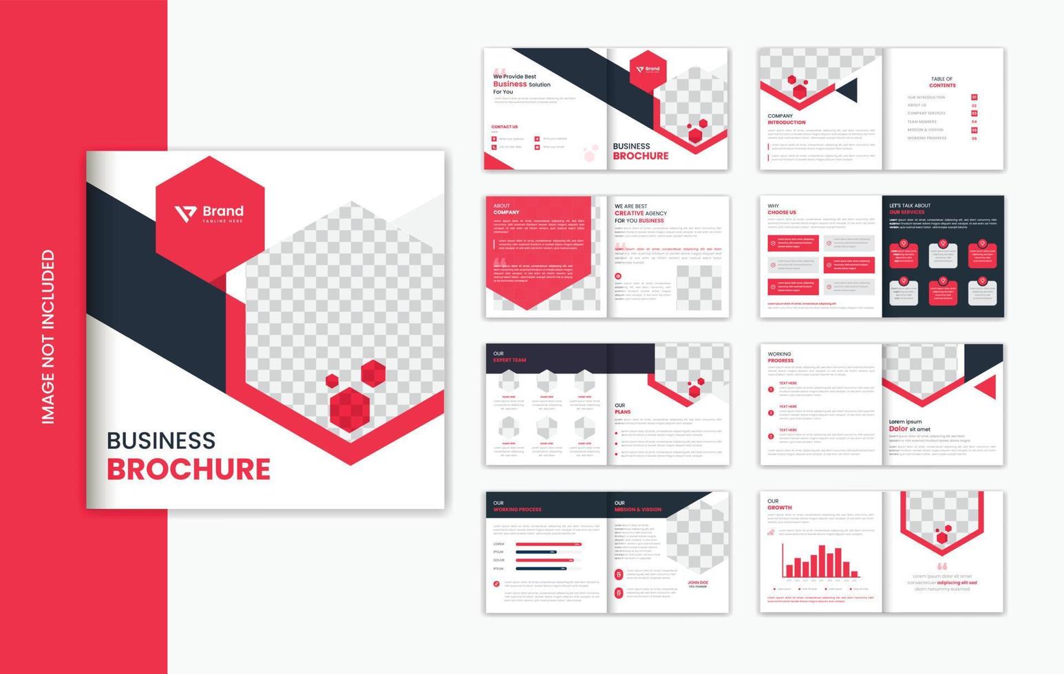 Red business square  16 page brochure design template for business profile vector