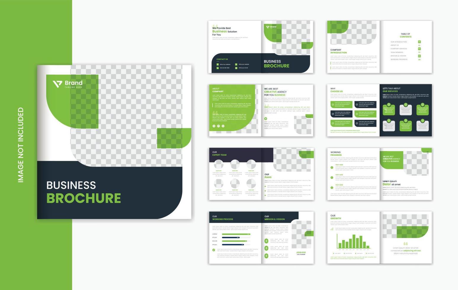 Green Corporate square 16 page brochure design template vector