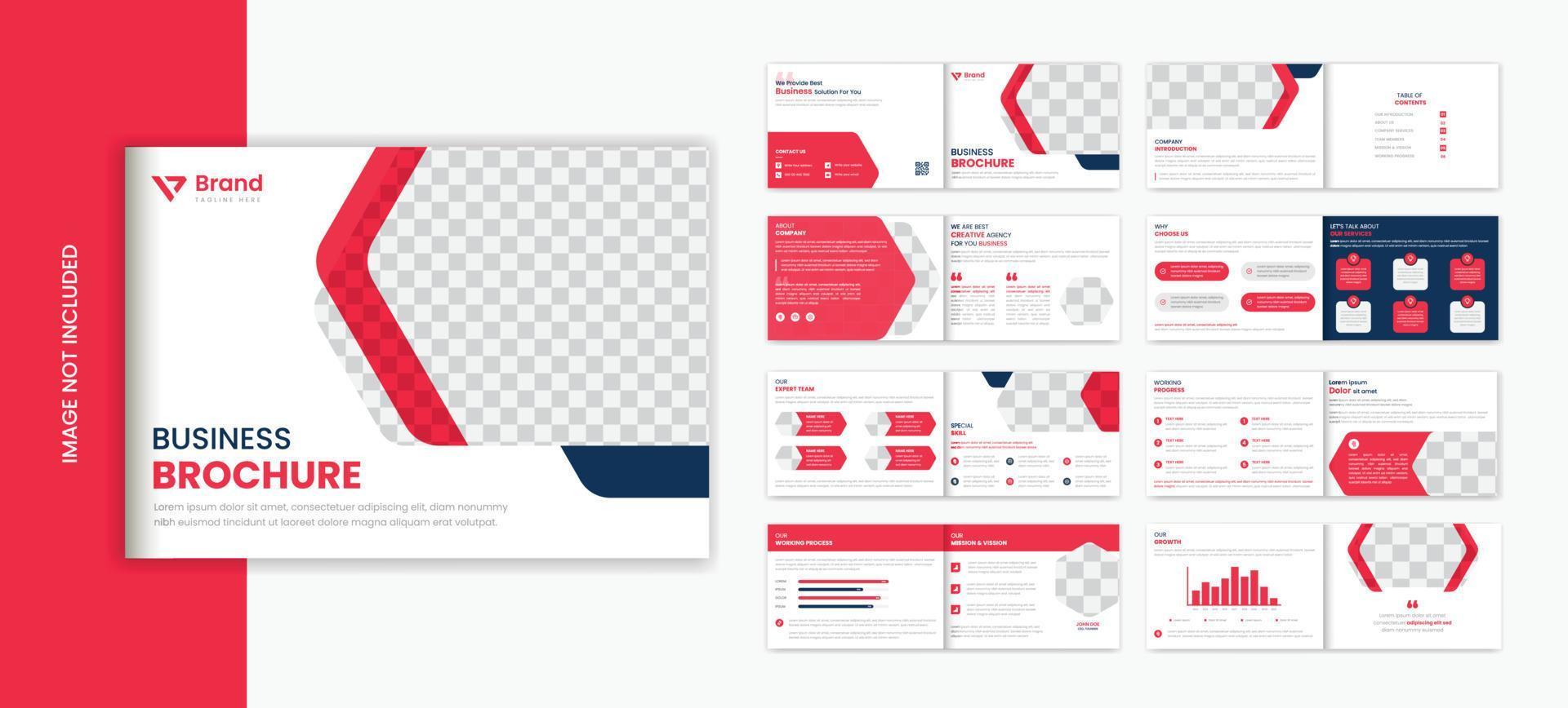 Red corporate 16 page landscape brochure design template for business portfolio vector